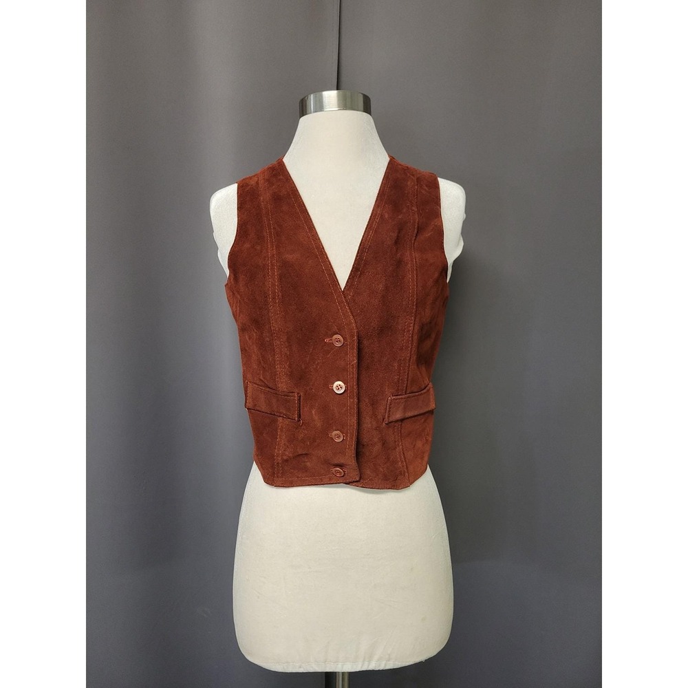 Harmal New York Vest Rust Suede Leather Western‎ Boho Button Front Size M